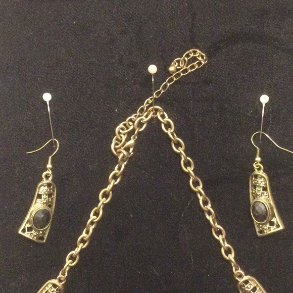 Choker antique gold with black stone and earrings - Picture 2 of 4